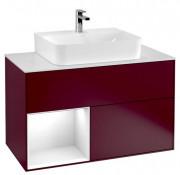 Тумба під раковину Villeroy & Boch Finion 100х50,1 см з підсвічуванням МДФ півонія матовий лак/глянцевий білий лак/скло біле матове F111GFHB