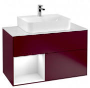 Тумба під раковину Villeroy & Boch Finion 100х50,1 см з підсвічуванням МДФ півонія матовий лак/глянцевий білий лак/скло біле матове F111GFHB
