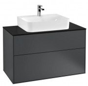 Тумба під раковину Villeroy & Boch Finion 100х50,1 см МДФ темно-синій матовий лак/скло чорне матове F10200HG