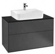Тумба под раковину Villeroy & Boch Finion 100х50,1 см МДФ темно-синий матовый лак/стекло черное матовое F10200HG