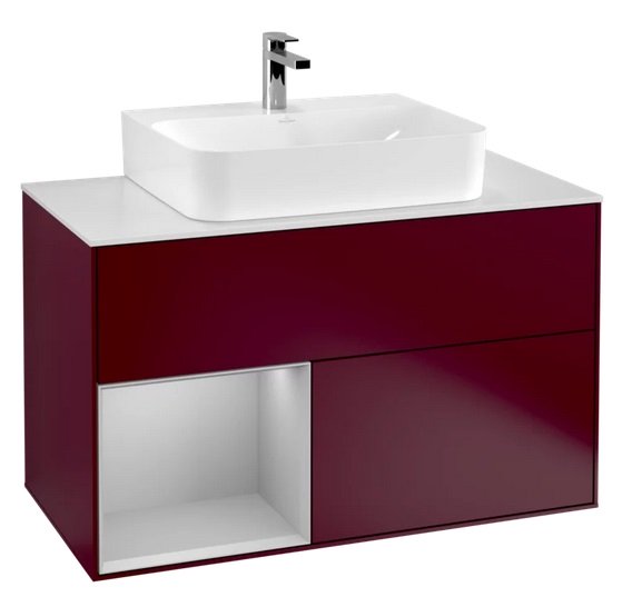 Тумба под раковину Villeroy & Boch Finion 100х50,1 см с подсветкой МДФ пион матовый лак/светло-серый матовый лак/стекло белое матовое F111GJHB