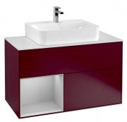 Тумба под раковину Villeroy & Boch Finion 100х50,1 см с подсветкой МДФ пион матовый лак/светло-серый матовый лак/стекло белое матовое F111GJHB