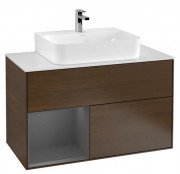 Тумба под раковину Villeroy & Boch Finion 100х50,1 см с подсветкой ДСП шпон грецкого ореха/антрацит матовый лак/стекло белое матовое F111GKGN