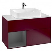 Тумба под раковину Villeroy & Boch Finion 100х50,1 см с подсветкой МДФ пион матовый лак/антрацит матовый лак/стекло белое матовое F111GKHB