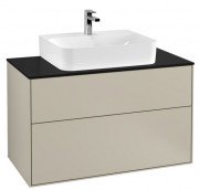 Тумба під раковину Villeroy & Boch Finion 100х50,1 см МДФ пісок матовий лак/скло чорне матове F10200HH