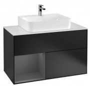 Тумба под раковину Villeroy & Boch Finion 100х50,1 см с подсветкой МДФ черный матовый лак/антрацит матовый лак/стекло белое матовое F111GKPD