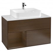 Тумба под раковину Villeroy & Boch Finion 100х50,1 см с подсветкой ДСП шпон грецкого ореха/стекло белое матовое F111GNGN