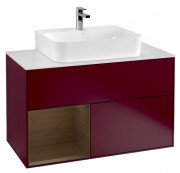 Тумба під раковину Villeroy & Boch Finion 100х50,1 см з підсвічуванням МДФ півонія матовий лак/шпон волоського горіха/скло біле матове F111GNHB