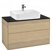 Тумба під раковину Villeroy & Boch Finion 100х50,1 см ДСП шпон дуба/скло чорне матове F10200PC