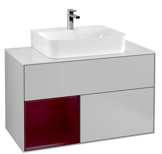 Тумба под раковину Villeroy & Boch Finion 100х50,1 см с подсветкой МДФ светло-серый матовый лак/пион матовый лак/стекло белое матовое F111HBGJ