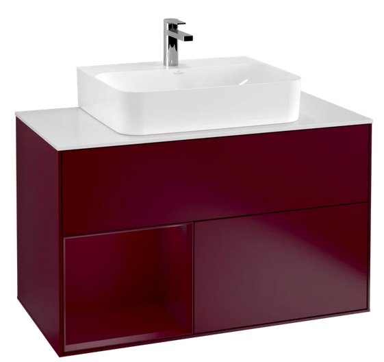 Тумба под раковину Villeroy & Boch Finion 100х50,1 см с подсветкой МДФ пион матовый лак/стекло белое матовое F111HBHB