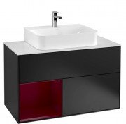 Тумба под раковину Villeroy & Boch Finion 100х50,1 см с подсветкой МДФ черный матовый лак/пион матовый лак/стекло белое матовое F111HBPD