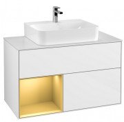 Тумба під раковину Villeroy & Boch Finion 100х50,1 см із підсвічуванням МДФ глянсовий білий лак/золотий матовий лак/скло біле матове F111HFGF