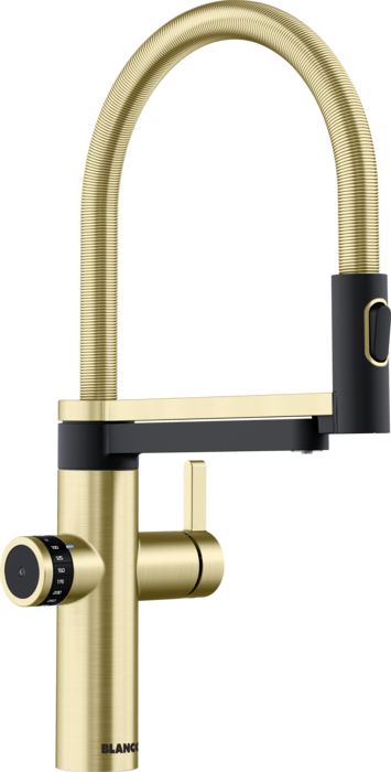 Смеситель для кухни Blanco Evol-S Pro Filter с фильтром и выдвижной лейкой PVD сатиновое золото 527430