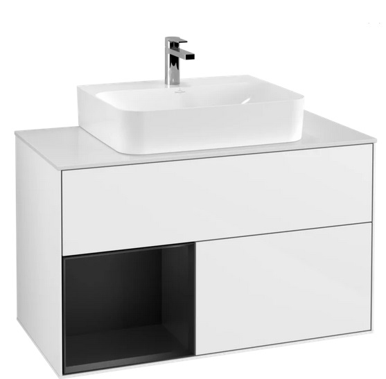 Тумба під раковину Villeroy & Boch Finion 100х50,1 см із підсвічуванням МДФ глянсовий білий лак/чорний матовий лак/скло біле матове F111PDGF