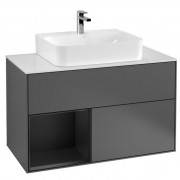 Тумба под раковину Villeroy & Boch Finion 100х50,1 см с подсветкой МДФ антрацит матовый лак/черный матовый лак/стекло белое матовое  F111PDGK