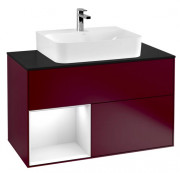 Тумба под раковину Villeroy & Boch Finion 100х50,1 см с подсветкой МДФ пион матовый лак/глянцевый белый лак/стекло черное матовое F112GFHB