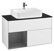 Тумба під раковину Villeroy & Boch Finion 100х50,1 см із підсвічуванням МДФ глянсовий білий лак/антрацит матовий лак/скло чорне матове F112GKGF