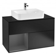 Тумба под раковину Villeroy & Boch Finion 100х50,1 см с подсветкой МДФ черный матовый лак/антрацит матовый лак/стекло черное матовое F112GKPD