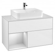 Тумба під раковину Villeroy & Boch Finion 100х50,1 см із підсвічуванням МДФ глянсовий білий лак/білий матовий лак/скло біле матове F111MTGF