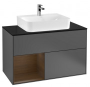 Тумба под раковину Villeroy & Boch Finion 100х50,1 см с подсветкой МДФ антрацит матовый лак/шпон грецкого ореха/стекло черное матовое F112GNGK