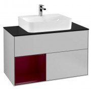 Тумба під раковину Villeroy & Boch Finion 100х50,1 см з підсвічуванням МДФ світло-сірий матовий лак/півон матовий лак/скло чорне матове F112HBGJ