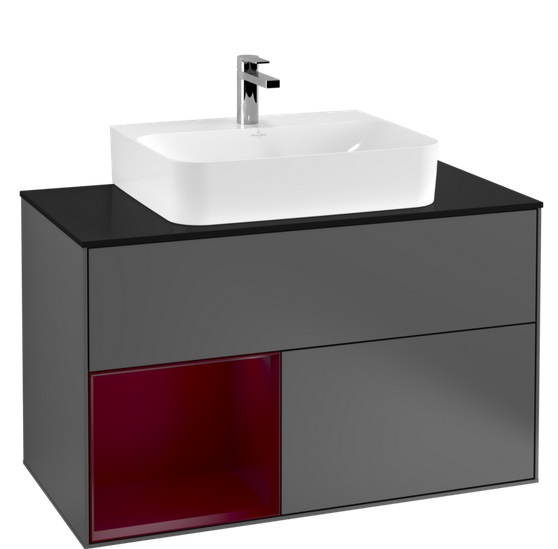 Тумба під раковину Villeroy & Boch Finion 100х50,1 см з підсвічуванням МДФ антрацит матовий лак/півон матовий лак/скло чорне матове F112HBGK