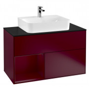 Тумба под раковину Villeroy & Boch Finion 100х50,1 см с подсветкой МДФ пион матовый лак/стекло черное матовое F112HBHB