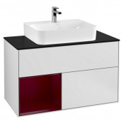 Тумба под раковину Villeroy & Boch Finion 100х50,1 см с подсветкой МДФ белый матовый лак/пион матовый лак/стекло черное матовое F112HBMT