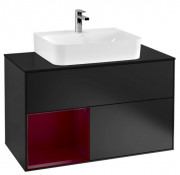 Тумба під раковину Villeroy & Boch Finion 100х50,1 см з підсвічуванням МДФ чорний матовий лак/півон матовий лак/скло чорне матове F112HBPD