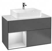 Тумба под раковину Villeroy & Boch Finion 100х50,1 см с подсветкой МДФ антрацит матовый лак/белый матовый лак/стекло белое матовое F111MTGK