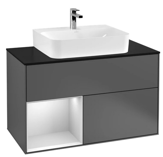 Тумба под раковину Villeroy & Boch Finion 100х50,1 см с подсветкой МДФ антрацит матовый лак/белый матовый лак/стекло черное матовое F112MTGK