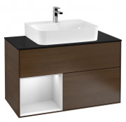 Тумба под раковину Villeroy & Boch Finion 100х50,1 см с подсветкой ДСП шпон грецкого ореха/белый матовый лак/стекло черное матовое F112MTGN