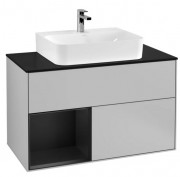 Тумба під раковину Villeroy & Boch Finion 100х50,1 см із підсвічуванням МДФ світло-сірий матовий лак/чорний матовий лак/скло чорне матове F112PDGJ