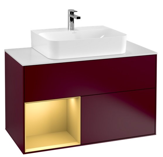 Тумба під раковину Villeroy & Boch Finion 100х50,1 см з підсвічуванням МДФ півонія матовий лак/золотий матовий лак/скло біле матове F111HFHB