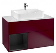 Тумба под раковину Villeroy & Boch Finion 100х50,1 см с подсветкой МДФ пион матовый лак/черный матовый лак/стекло белое матовое F111PDHB