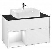 Тумба під раковину Villeroy & Boch Finion 100х50,1 см з підсвічуванням МДФ білий глянцевий лак/скло чорне матове F112GFGF