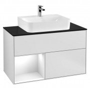 Тумба под раковину Villeroy & Boch Finion 100х50,1 см с подсветкой МДФ белый матовый лак/глянцевый белый лак/стекло черное матовое F112GFMT