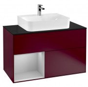 Тумба под раковину Villeroy & Boch Finion 100х50,1 см с подсветкой МДФ пион матовый лак/светло-серый матовый лак/стекло черное матовое F112GJHB