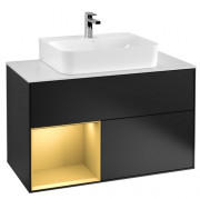 Тумба под раковину Villeroy & Boch Finion 100х50,1 см с подсветкой МДФ черный матовый лак/золотой матовый лак/стекло белое матовое F111HFPD