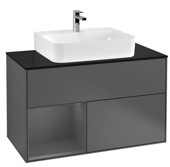 Тумба под раковину Villeroy & Boch Finion 100х50,1 см с подсветкой МДФ антрацит матовый лак/стекло черное матовое F112GKGK
