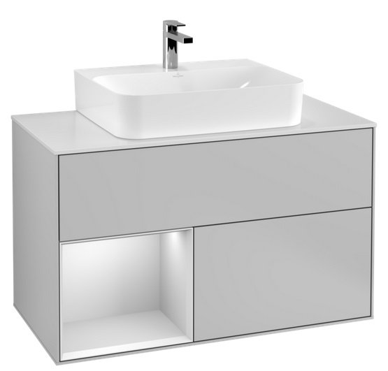 Тумба под раковину Villeroy & Boch Finion 100х50,1 см с подсветкой МДФ светло-серый матовый лак/белый матовый лак/стекло белое матовое F111MTGJ