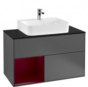 Тумба під раковину Villeroy & Boch Finion 100х50,1 см з підсвічуванням МДФ антрацит матовий лак/півон матовий лак/скло чорне матове F112HBGK