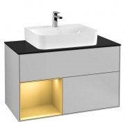 Тумба под раковину Villeroy & Boch Finion 100х50,1 см с подсветкой МДФ светло-серый матовый лак/золотой матовый лак/стекло черное матовое F112HFGJ