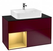 Тумба под раковину Villeroy & Boch Finion 100х50,1 см с подсветкой МДФ пион матовый лак/золотой матовый лак/стекло черное матовое F112HFHB