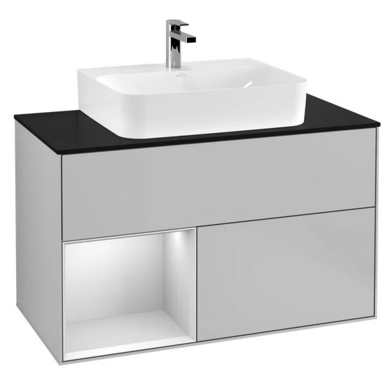 Тумба под раковину Villeroy & Boch Finion 100х50,1 см с подсветкой МДФ светло-серый матовый лак/белый матовый лак/стекло черное матовое F112MTGJ