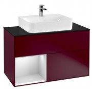 Тумба под раковину Villeroy & Boch Finion 100х50,1 см с подсветкой МДФ пион матовый лак/белый матовый лак/стекло черное матовое F112MTHB