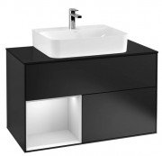 Тумба під раковину Villeroy & Boch Finion 100х50,1 см із підсвічуванням МДФ чорний матовий лак/білий матовий лак/скло чорне матове F112MTPD