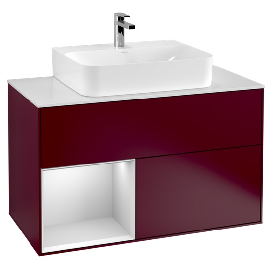 Тумба під раковину Villeroy & Boch Finion 100х50,1 см з підсвічуванням МДФ півонія матовий лак/білий матовий лак/скло біле матове F111MTHB