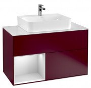 Тумба під раковину Villeroy & Boch Finion 100х50,1 см з підсвічуванням МДФ півонія матовий лак/білий матовий лак/скло біле матове F111MTHB